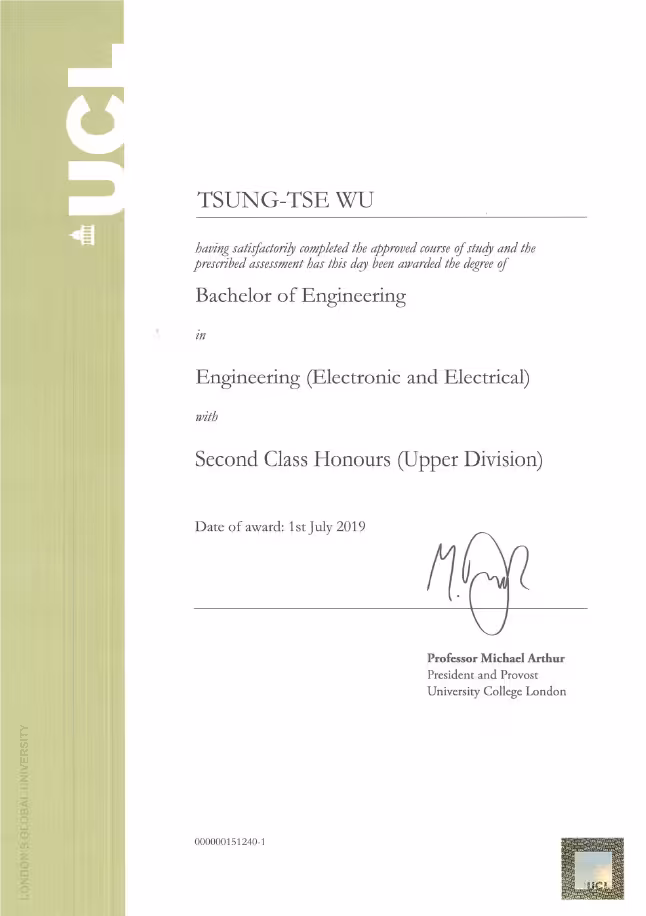 UCL Certificate